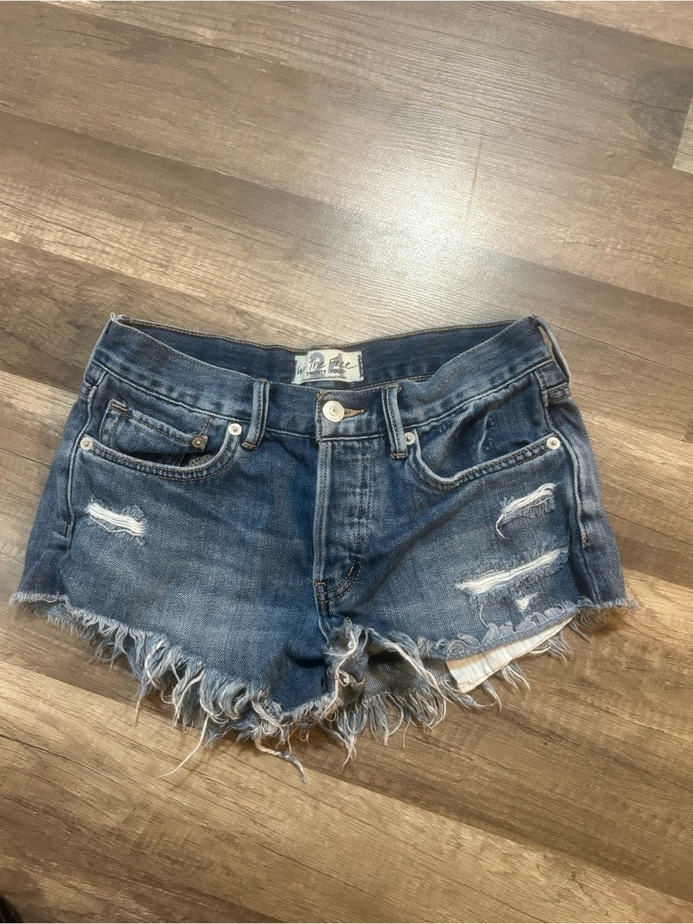We The Free  by Free People Frayed Blue Denim Cutoff Shorts